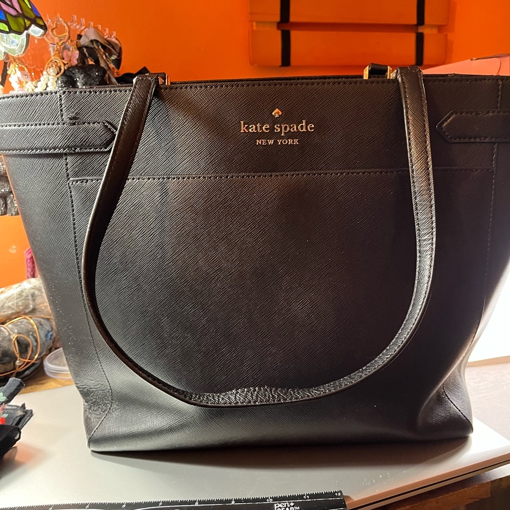Large black leather, Kate Spade tote